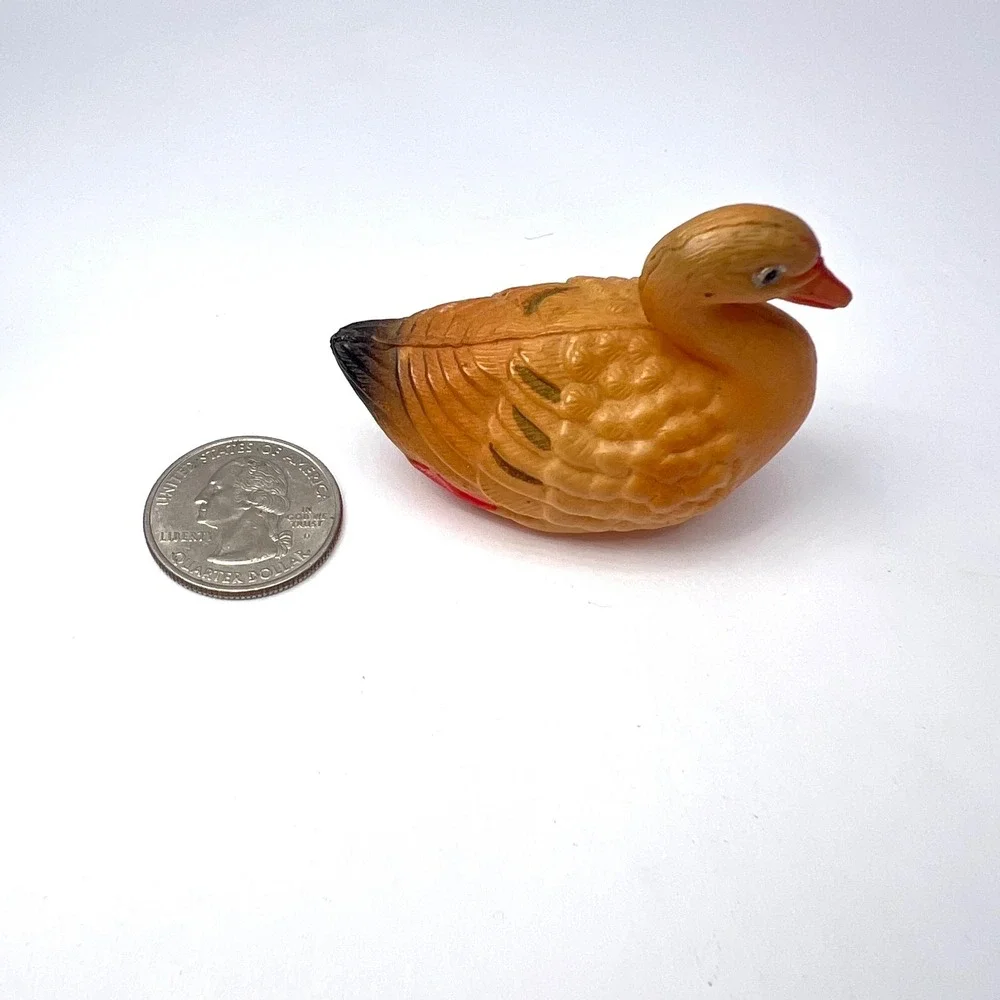 Antique Celluloid Miniature Duck Figurines 1930s Lot of 2 Toy Mallard Rattle‎